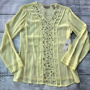 i.e. Petite Women's top/blouse yellow New with tags Size PM 100% Silk